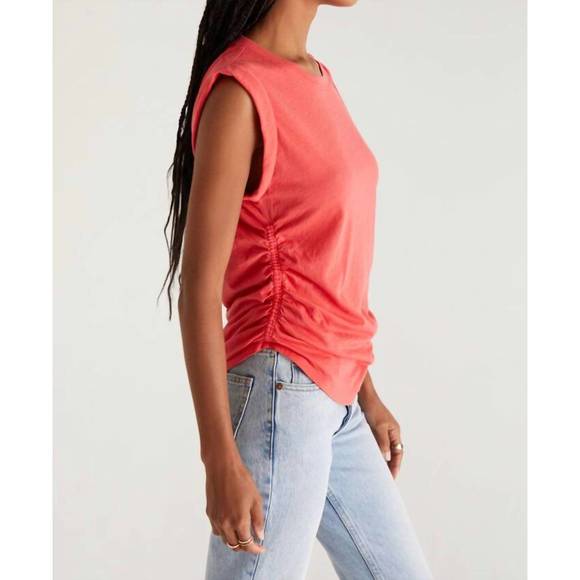 NEW Z SUPPLY lorelei shirred top in mineral red - Picture 2 of 4